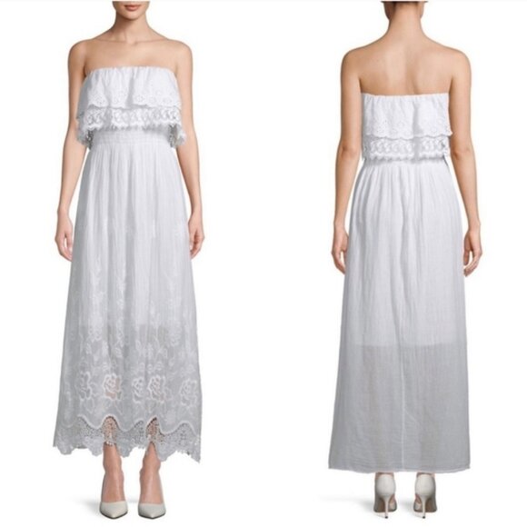 Le Marais Pink Strapless Eyelet & Lace Embroidered Maxi Dress M - Picture 2 of 11